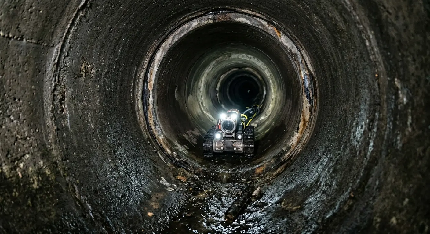 Robotic sewer camera inspecting pipe interior for Sewer Line Cleaning in Ulster